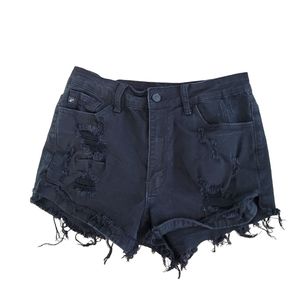 Kancan Womens Black Distressed Raw Hem Jean Shorts Size 29‎